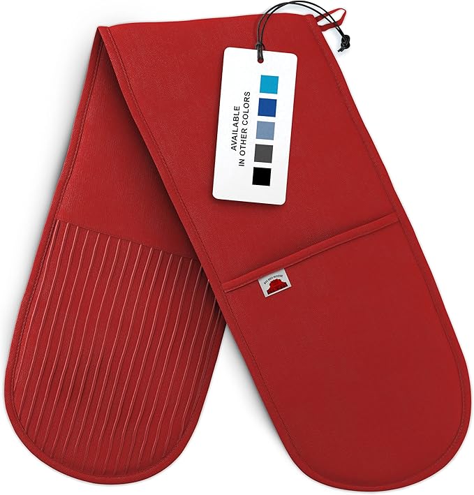 Big Red House Red Double Oven Mitt Kitchen Protection - Pack of 1-32" Long - Heat Resistant Cotton Professional Grade with Terrycloth Lining