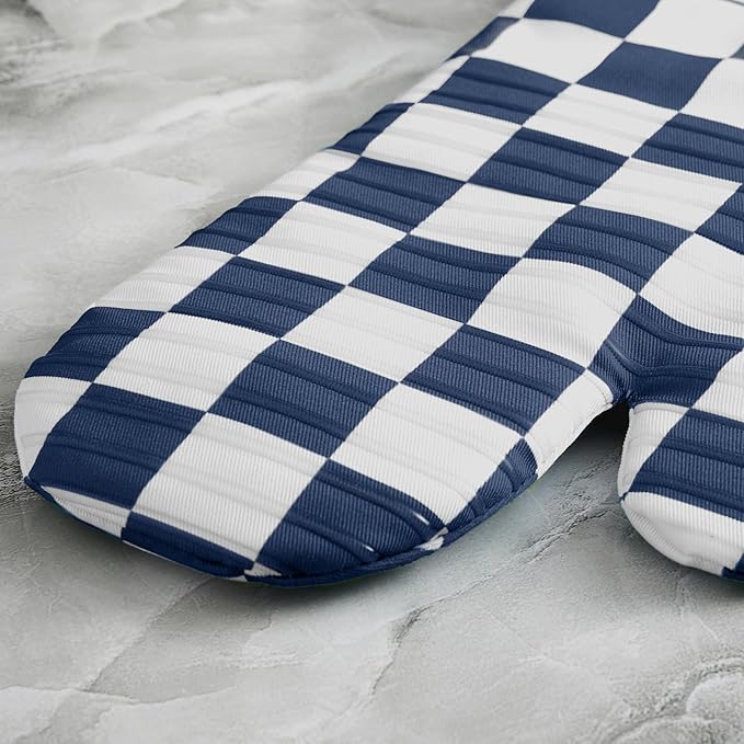 Ohocut Navy Blue Checkered Oven Mitts Heat Resistant, Vintage Retro Checkerboard Cute Oven Mitts, Non-Slip Silicone Kitchen Oven Gloves, 2-Pack Set, 7''x13''