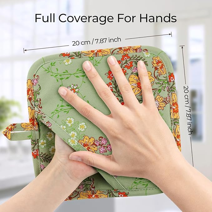 BONTHEE Pot Holders for Kitchen Heat Resistant Hot Pads for Countertops Oven Pot Holders Cotton Potholders for Kitchen Cooking Baking (Sweet Flowers)