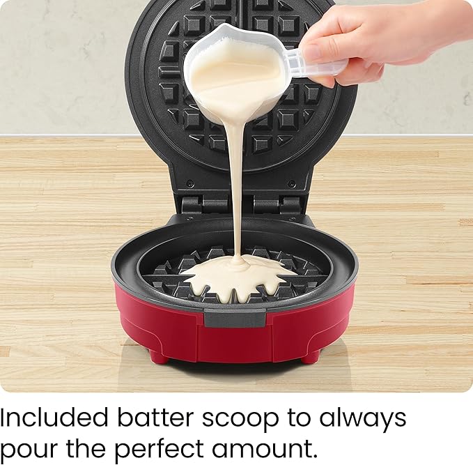 Chefman Anti-Overflow Belgian Waffle Maker w/Shade Selector, Temperature Control Mess Free Moat, Round Iron w/Nonstick Plates & Cool Touch Handle, Measuring Cup Included, Red