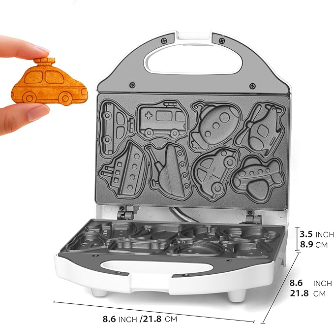 SugarWhisk Car Waffle Maker for Kids, Halloween & Christmas Mini Waffle Maker, 8 Fun Vehicle Shaped Mini Pancake Maker, Non Stick Surface, Excellent Gift, White