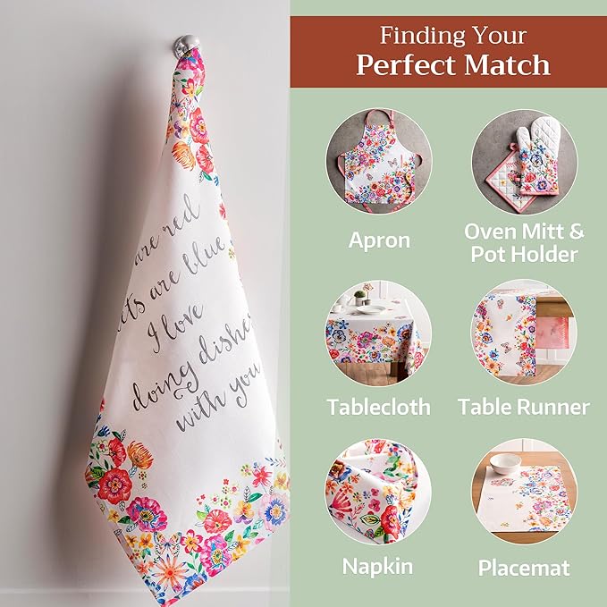 Maison d' Hermine Kitchen Towels Set of 3 100% Cotton 27.50" x 20" Reusable Cloth Tea Dish Towels Absorbent with Hanging Loop for Gifts for Mothers Day Spring/Summer (Happy Florals - High Summer)