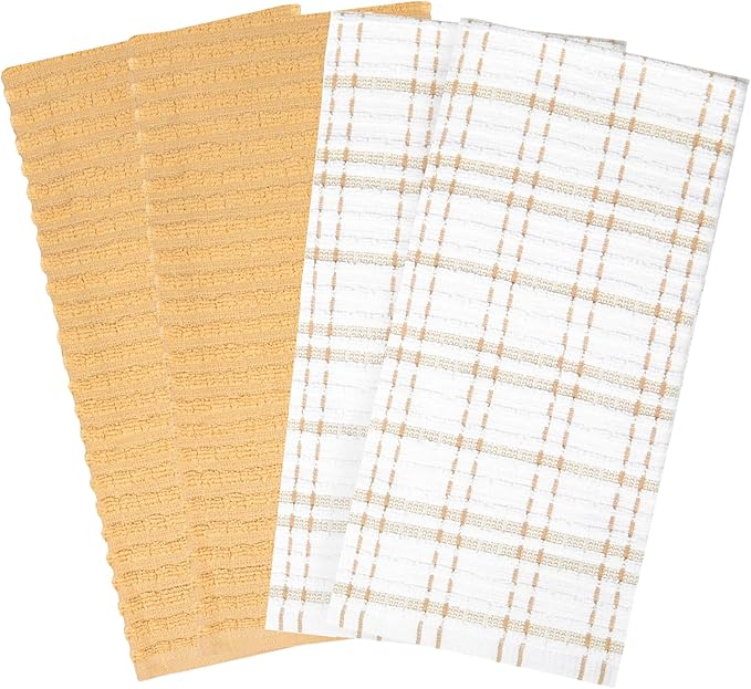 Ritz Royale Collection 100% Combed Terry Cotton, Highly Absorbent, Oversized, Kitchen Towel Set, 28" x 18", 4-Pack, Solid and Coordinate, Straw