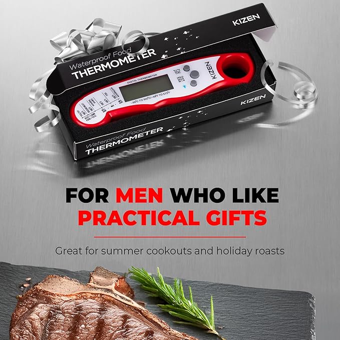KIZEN Instant Read Meat Thermometer Digital - Food Thermometer for Cooking, Grill, Oven, BBQ - IP67 Rated Waterproof - Large Backlit Display and Magnetic Back