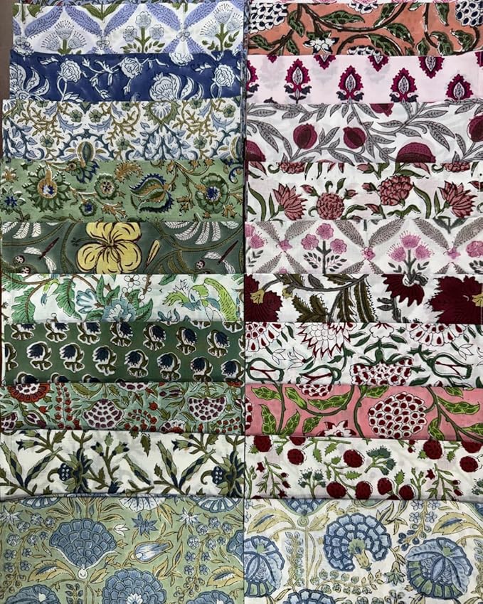 Ridhi Assorted Hand Block Print 100% Cotton Napkins 18" x 18" (Set of 100) Reuseable Kitchen Napkins Cloth Decor Dinner Party Wedding Cocktail Gift for Spring, Easter, Valentine