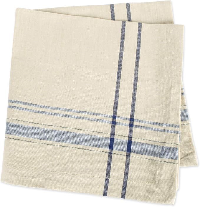 DII French Stripe Tabletop Collection Farmhouse Style Dining Table Linen Napkin Set, 20x20, Taupe/Blue, 6 Piece