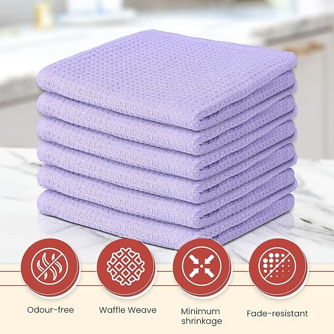 Vintage Vista 100% Cotton Waffle Dish Cloths (Pack of 6) - Dish Rags for Washing Dishes - Reusable & Highly Absorbent Kitchen Towels - Kitchen Rags fo Easter - (12" x 12" - Purple)