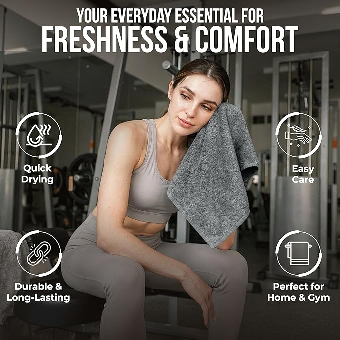 RIVERSIDE Pack of 60 Wash Cloths for Showering, 12 x 12 Inches, Super Soft & Absorbent, 100% Cotton Washcloths Premium Quality Flannel Face Cloths for Bathroom, Gym, Spa (Gray, 60 Pack)