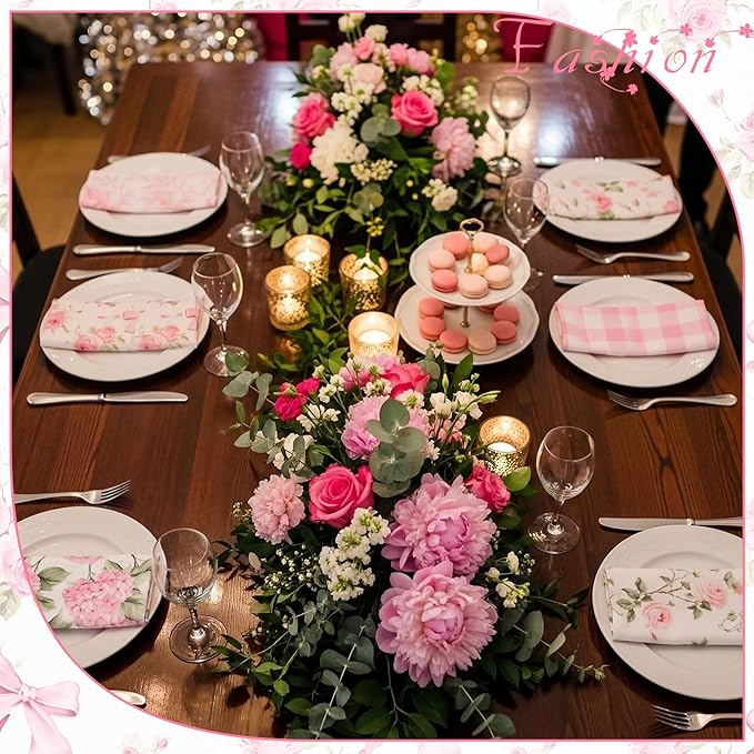 Floral Cloth Napkins 6 Patterns Washable Dinner Tea Party Napkins Reusable Plant Flowers Square Napkin Cotton Towel Decorative for Spring Wildflower Party(Bow Hydrangea,12 Pcs)