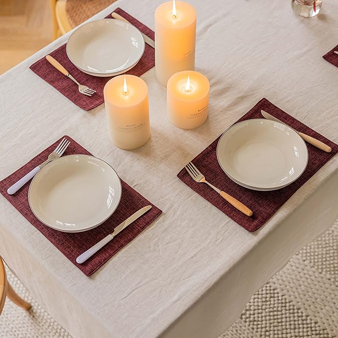 Home Brilliant Red Placemats Set of 4 Cloth Placemat for Holiday Heat Resistant Dining Table Mats Kitchen Washable Place Mats, Wine Red
