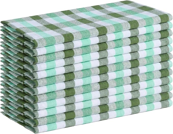 Gingham Check Cloth Napkins 12 Pack, 18x18 Inch, Reusable Dinner Table Linens, Washable Fabric Napkins for Entertaining, Celebrations, Formal Meals - Mint Green, Aqua Green, White