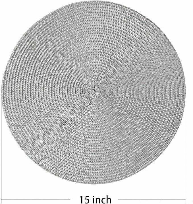 AHHFSMEI Round Placemats Set of 6 Heat Resistant Washable Non-Slip Woven Braided Table Mats for Dining Table Kitchen & Home Decor (Grey B)