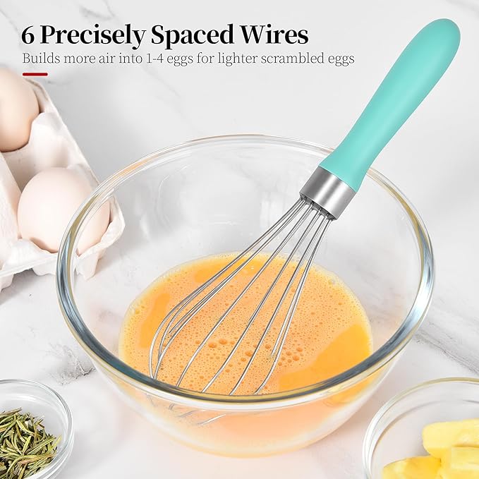 Small Whisk: Stainless Steel 9in Wire Balloon Wisk Kitchen Egg Whisker Heavy Duty Hand Mixer for Cooking Baking Whipping Blending Mixing Stirring Sauce, Flour, chocolate (Aqua Sky)