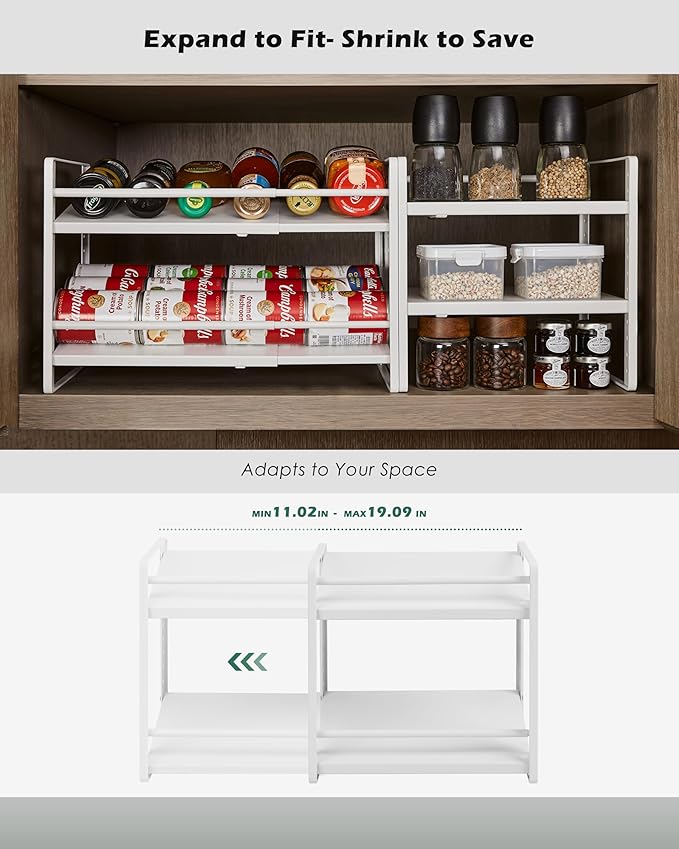 Desk Organizer Shelf, 2-Tier Expandable Metal Desktop Shelves with Multiple Setup, Organizer Storage Rack for Bookshelf & Supply Storage, Space-Saving for Office, Kitchen Countertop, Cabinet, Pantry