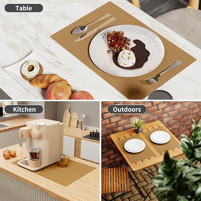 Cloth Placemats, Set of 4 Heat-Resistant Cotton Linen Blend Double Layered Machine Washable Place Mats, Wrinkle Free Thick Fabric Dining Table Mats for Indoors & Outdoors (Natural Linen, 4)