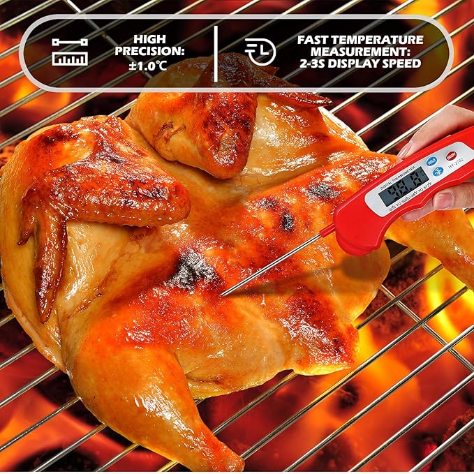 Xuhal 12 Pcs Digital Meat Thermometer with Probe Waterproof Instant Read Foldable Food Thermometer with Magnet for Kitchen Grilling Cooking Turkey Baking BBQ(Black, Red)
