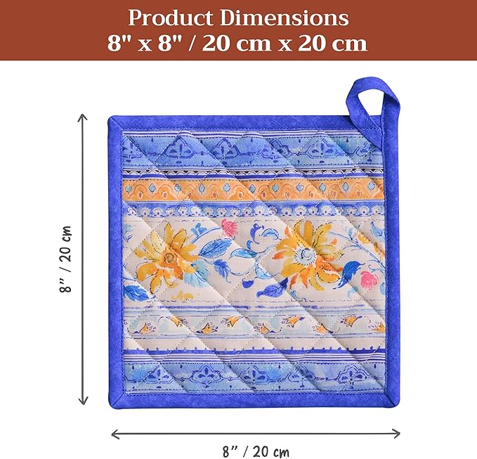 Maison d' Hermine Pot Holders 100% Cotton Heat Resistant Potholders 8" x 8" Hot Pads with Loop BBQ Cooking Baking Gifts for Mothers Day Handling Hot Pans Spring/Summer (Pack of 1, Girassol)