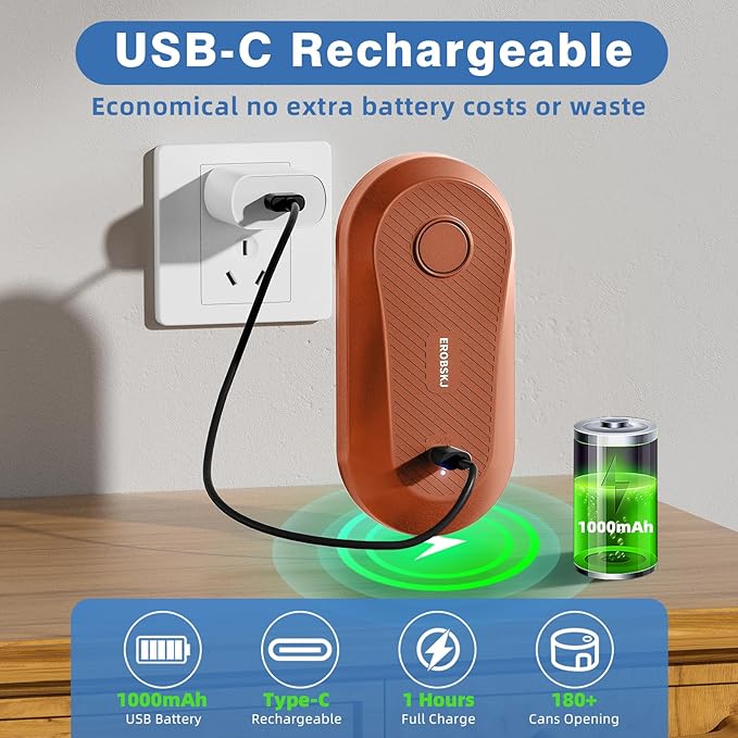 Auto Electric Can Opener, Rechargeable Can Openers for Seniors & Arthritis, One-Touch Automatic Can Opener, Hands-Free, Smooth Edge, Compact, Cordless, Food-Safe Kitchen Gadgets