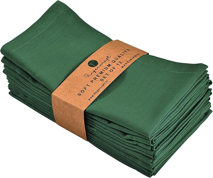 FINGERCRAFT Dinner Cloth Napkin Cotton Linen Blend 12 Pack Natural Premium Quality Mitred Corner for Every Day Use Pre Shrunk and Good Absorbency 18x18 in Easter Color Eden Green