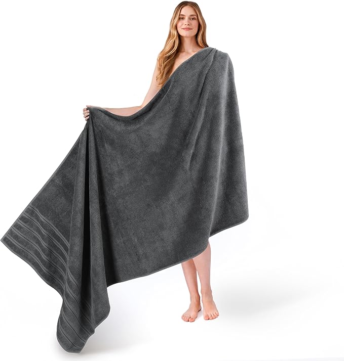 American Soft Linen 35x70 Jumbo Large Bath Towel, 600 GSM 100% Cotton Turkish Bath Sheet, Oversized Luxury Bath Towel for Bathroom Beach and Pool, Dark Gray