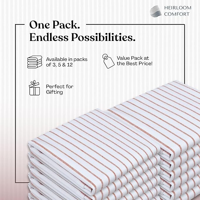 Rust Stripe Dish Towels, 3 Pack, 100% Cotton, Super Absorbent and Quick Dry, Classic Striped Kitchen Towel Set, Durable Wash Cloths for Kitchen Use, Cleaning & Drying Dishes