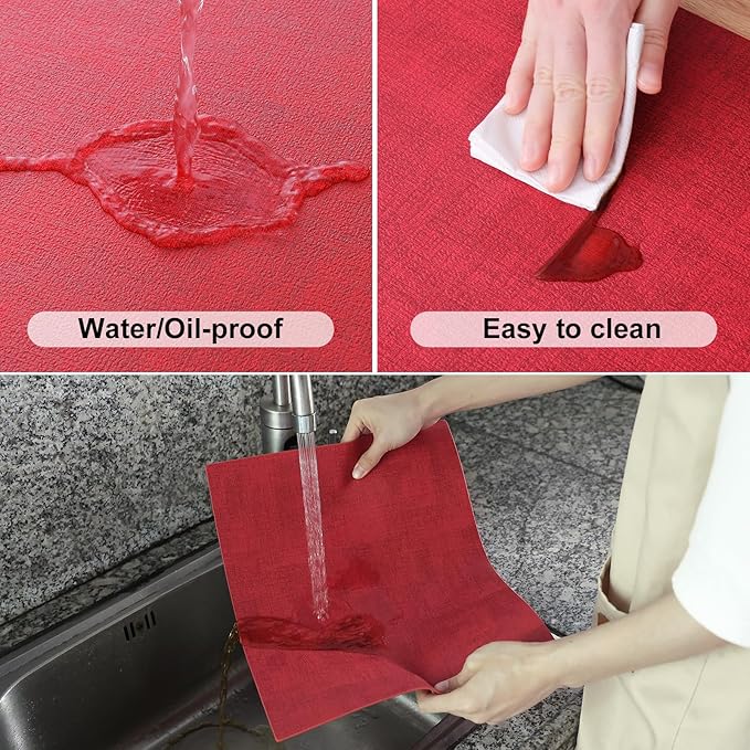 Homaxy Faux Leather Heat Resistant Placemats for Dining Table Set of 8, Waterproof Wipeable Washable PU Table Mats, Easy to Clean Anti-Slip Place Mats, 11.8" x 17", Red