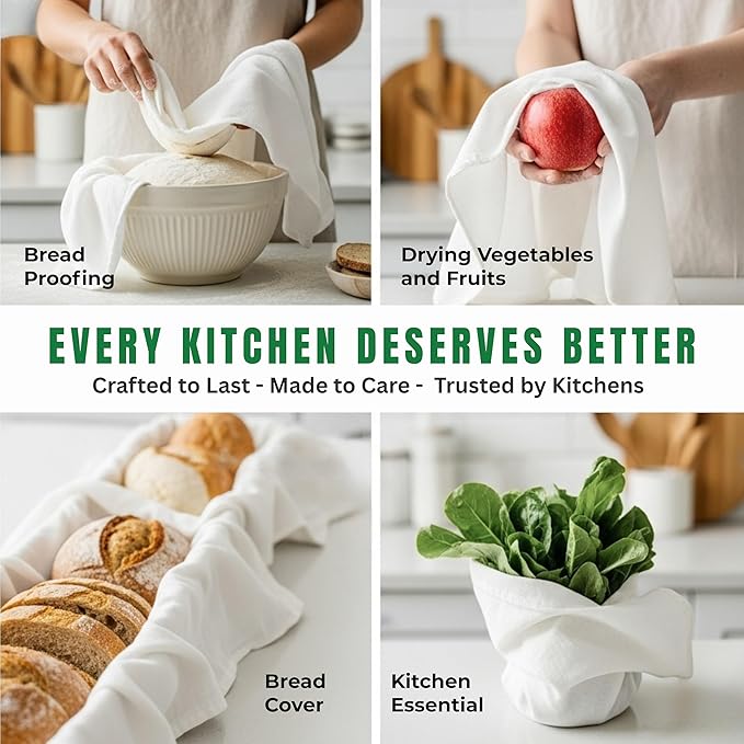 Flour Sack Towels| Tea Towel for Crafts| Kitchen Dish Cotton Blank Towel for Embroidery|Baking Bread Proofing Linen Cover| Thick Absorbent Quick Dry| 4 Pack 33"X38" White