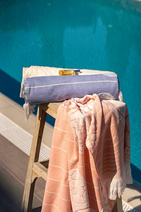 SOFE H&L | LINVIA Foutah Quick Dry Beach Towel Pack of 2 (35” x 70”) CARETTA - Green | Lightweight, Premium, Fade Resistant, Durable | Travel Towel, Turkish Beach Towel with Shoulder Strap