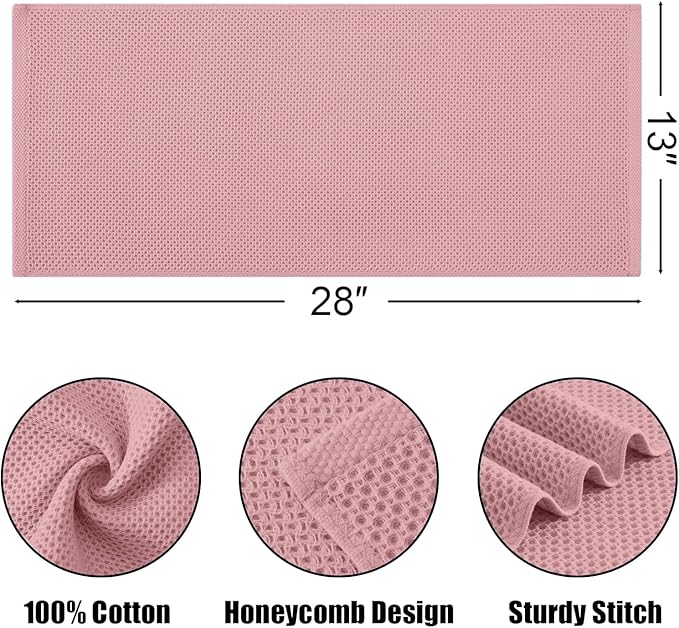 Kitinjoy 100% Cotton Waffle Weave Kitchen Hand Towels (13 X 28 Inches, Dried Roses), 4-Pack Super Soft and Absorbent Dish Towel for Drying Dishes