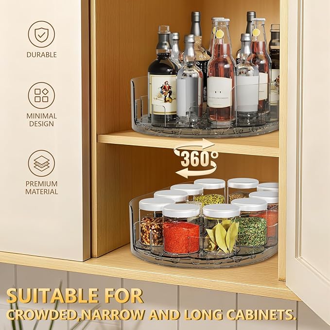 Lazy Susan Organizer for Refrigerator, 13.5'' x 8.5'' Clear Rectangular Turntable Fridge Organizer for Condiments in Refrigerator, Cabinet, Pantry, or Kitchen Countertop (1 Pack)