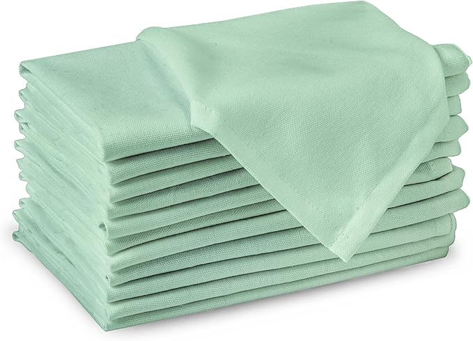 Encasa XO Mint Green Cloth Napkins Set of 6, 17"x17" | Solid Color Cotton Dinner Napkins | Washable & Reusable Wedding Napkins for Holiday Dinners, Party, & Everyday Table Decor