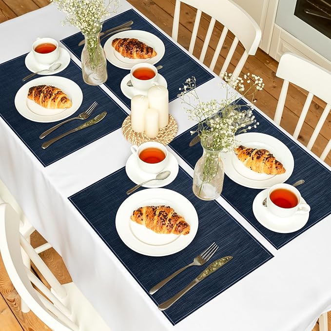 Bloss Blue Placemats Set of 4-12x18 Inch Table Mats Washable Heat-Resistant Place Mats for Dining Table, Easy to Clean Seasonal Place Mats for Holiday Party Kitchen Dining Table Decoration
