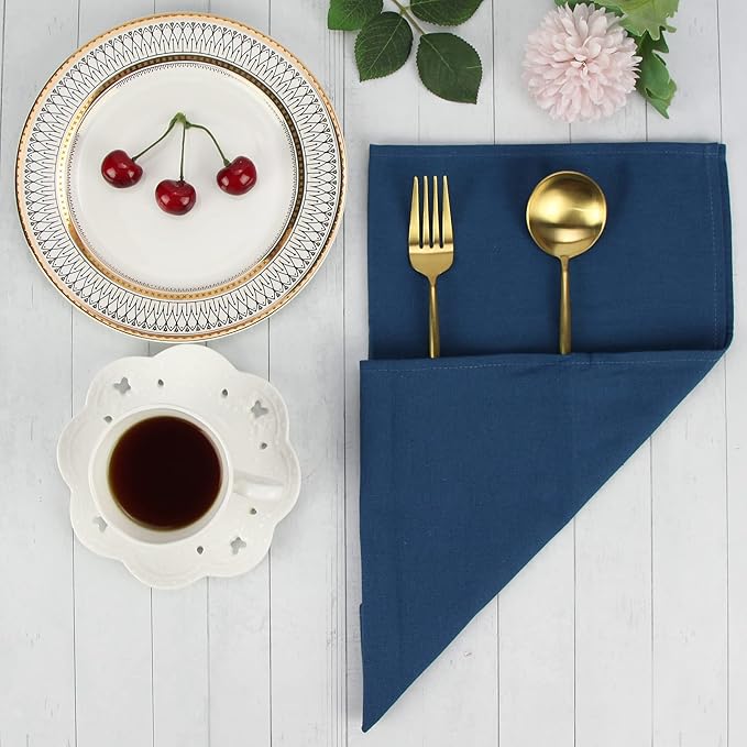 Solid Color Cotton Blended Dinner Cloth Napkins - Set of 12 (17 x 17 inches) - for Events & Home Use (Aegean Blue)