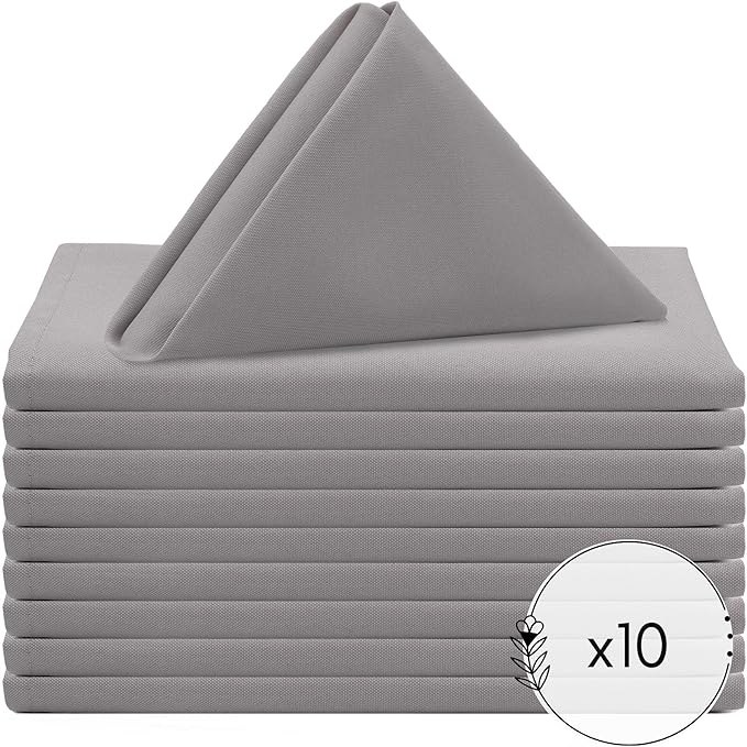 Your Chair Covers - 20 Inch Square Premium Polyester Cloth Napkins. Oversized, Double Folded and Hemmed Table Napkins for Restaurant, Bistro, Wedding, Thanksgiving and Christmas- (Gray) (Pack of 10)