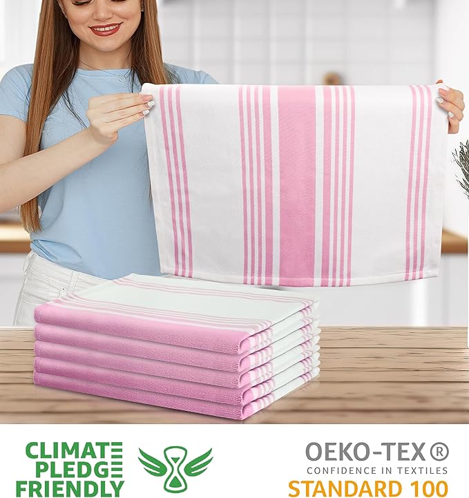 Urban Villa Easter Kitchen Towels 100% Cotton Dish Towels for Kitchen (Set of 6)20”x30” Dish Cloths Highly Absorbent Kitchen Linen Set with Hanging Loop Perfect for Drying Dishes Cleaning Towels-Pink