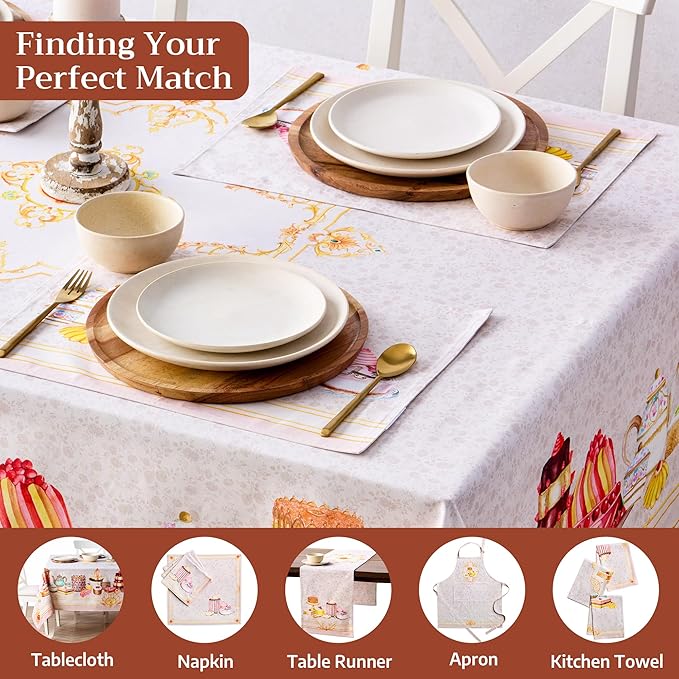 Maison d' Hermine Place Mats 100% Combed Cotton Premium (13 Inch x 19 Inch) Decorative Cloth Place Mat Washable Dinner Placemat, Dinner, Wedding & Dining, Pastries (Set of 4)