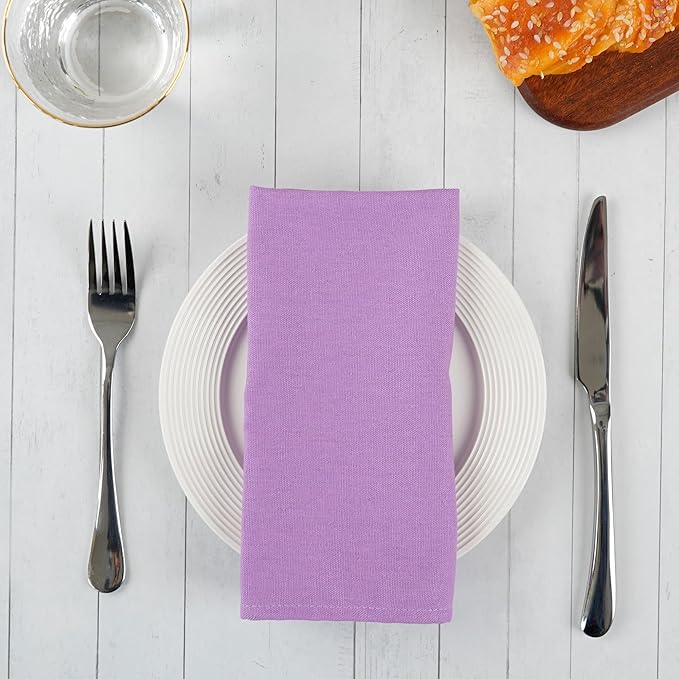 Solid Color Cotton Blended Dinner Cloth Napkins - Set of 12 (17 x 17 inches) - for Wedding Parties Events & Home Use (Lavender)