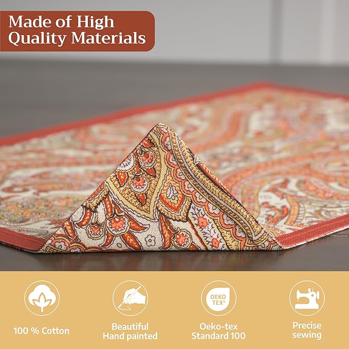Maison d' Hermine Placemats Set of 4 100% Cotton Washable Cloth Place Mats, Reusable Table Mats for Thanksgiving Christmas Decorations Kitchen Dining Party Wedding (Kashmir Paisley, 13" x 19")