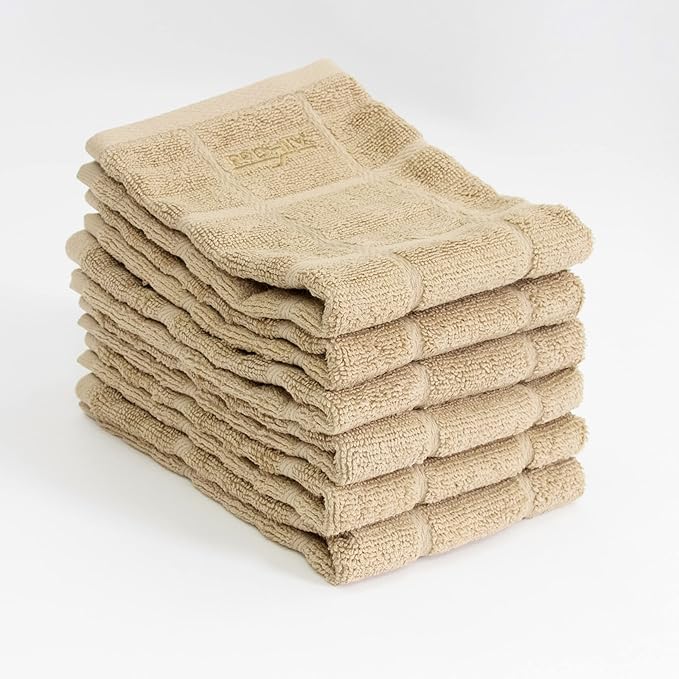 All-Clad Premium Solid Dish Cloth Set: Highly Absorbent, Super Soft - 100% Turkish Cotton Terry Looped, 13"x14" Dish Towels for Cleaning & Drying Dishes, Pan, Glassware, or Counter, 6-Pack, Cappuccino