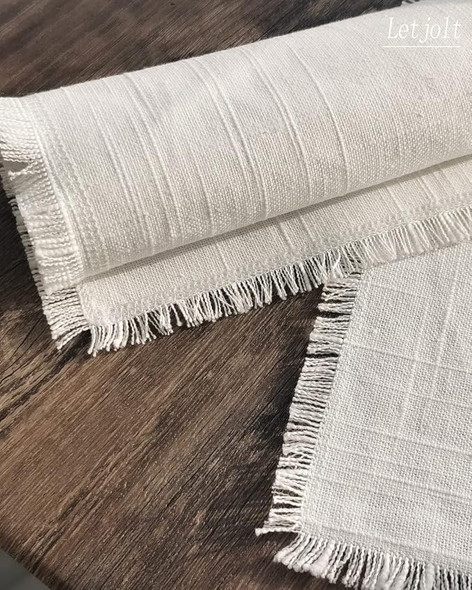 Letjolt White Placemats Farmhouse Cotton Linen Place Mats Set of 4 Home Kitchen Dining Table Decor