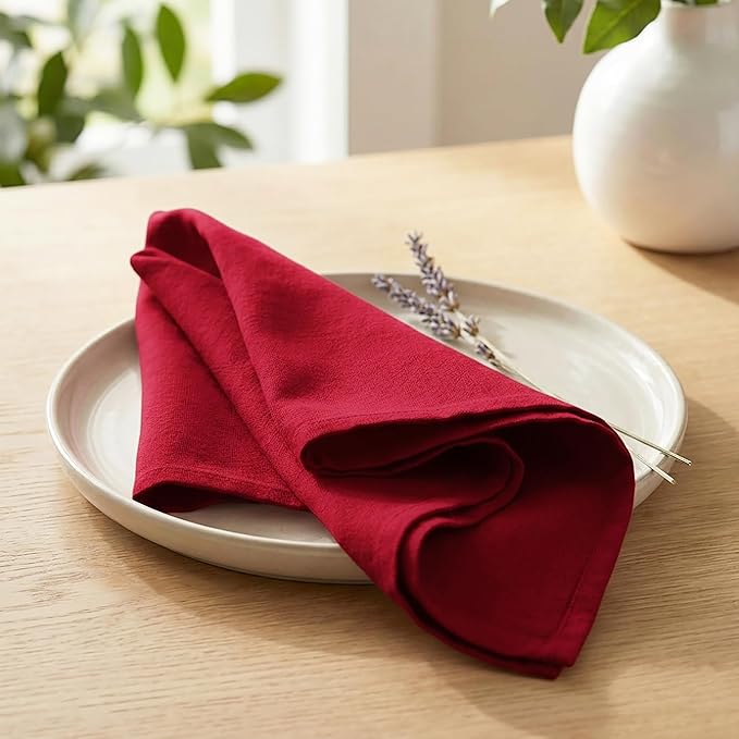 PurpleEssences Set of 12 Cloth Dinner Napkins 100% Cotton 18x18 Inch - Soft Durable Washable - Ideal for Farmhouse Party Spring Easter Summer - Perfect Everyday Use Table Linen - Red