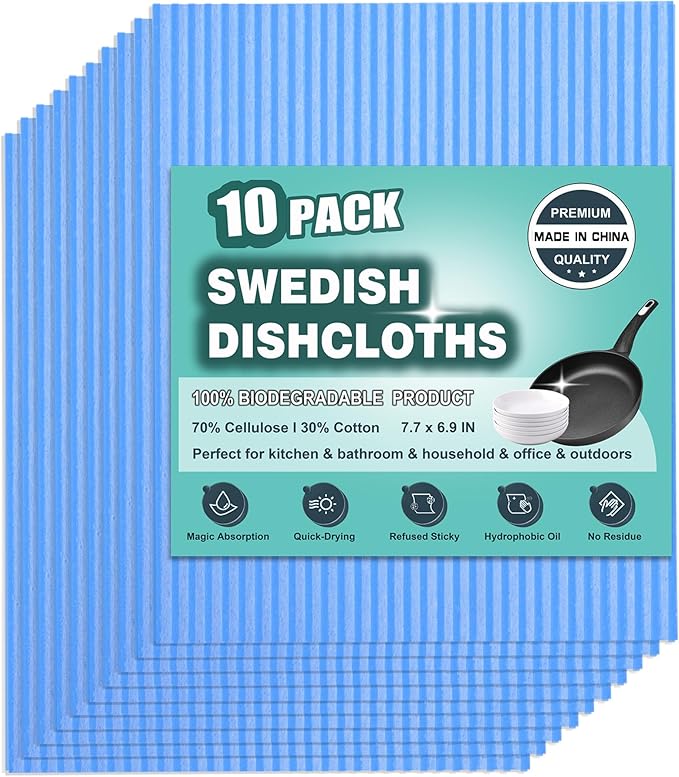 METUUTER 10 Packs Swedish Dishcloths, Reusable Kitchen Dishcloths Compostable Cellulose Dish Clothes for Kitchen and Household Use