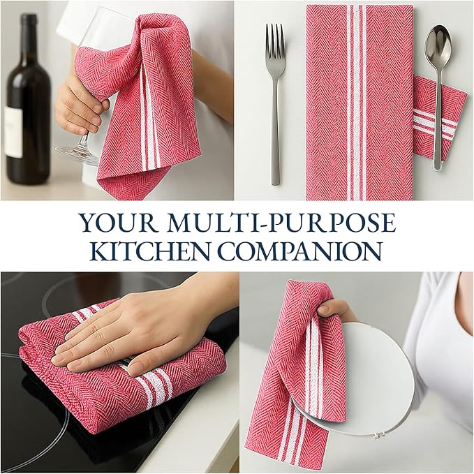 LANE LINEN Kitchen Towels Set - 100% Pure Cotton Dish Towels for Kitchen, Super Absorbent Kitchen Hand Towel, Tea Towels, Soft & Durable Dish Cloths, Pack of 6 – 14”x25”, Red