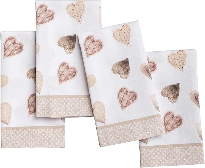 Maison d' Hermine Cloth Napkins Set of 4 100% Cotton Everyday Reusable Square Napkins Cloth Washable Dinner Party Wedding Restaurant Gifts for Mothers Day Spring/Summer (Lovely Hearts, 18" x 18")