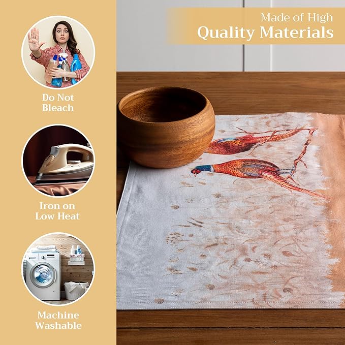 Maison d' Hermine Placemats Set of 4 100% Cotton Washable Cloth Place Mats, Reusable Table Mats for Thanksgiving Christmas Decorations Kitchen Dining Party Wedding (Faisan D'Automne, 13" x 19")