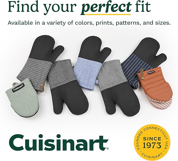 Cuisinart Mini Oven Mitts – 5.5” x 7” Heat-Resistant Kitchen Mitts for Oven with Non-Slip Neoprene Palm, Cotton Filling, and Fabric Loop – Durable Oven Mitt Set for Cooking & Baking (Chambray)