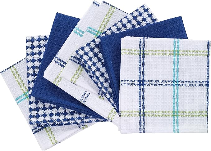 T-Fal Premium Waffle Dish Cloths (8-Pack), 12"x13" Highly Absorbent, Super Soft Long Lasting 100% Cotton Flat Waffle Dish Towel for Washing Dishes, Cool