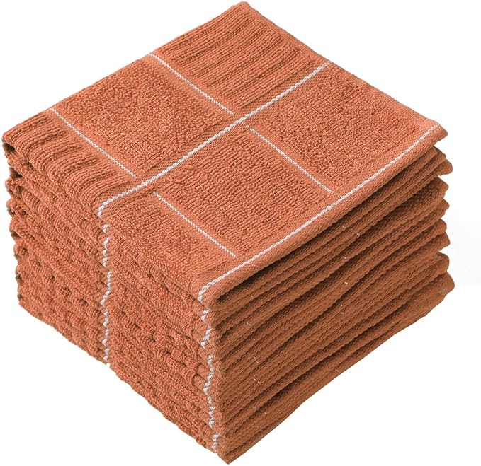 Glynniss Dish Cloths for Kitchen Washing Dishes, Super Absorbent Dish Rags, Cotton Terry Cleaning Cloths Pack of 8 (Rust, 12x12 inches)