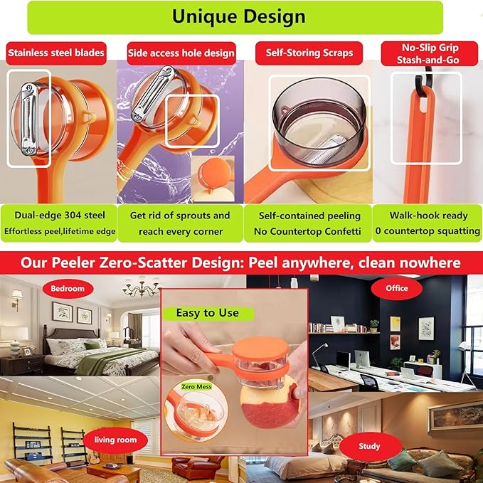 2Pcs Vegetable peelers for kitchen, Potato Peeler, Fruit Carrot Veggie Peelers Built-in peel catcher, Peeler with Ergonomic Non-Slip Handle,Dishwasher safe for home, office and camping(Green&Orange)