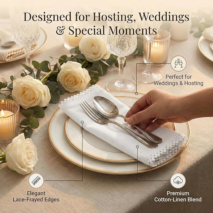 ACCENTHOME White Cloth Napkins Set of 12 18x18 inch Cotton Dinner Napkins - Washable Soft Premium Hotel Quality Reusable Perfect Table Napkins for Family Dinners, Weddings & Everyday Use